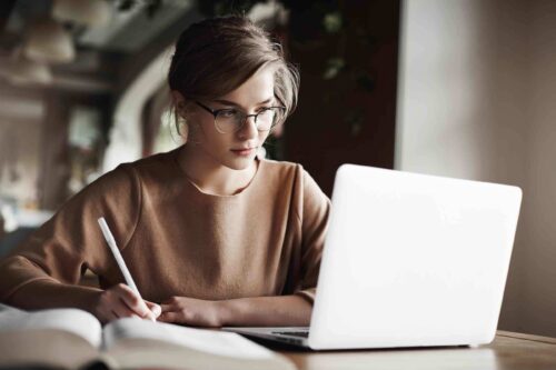 Studying on a laptop